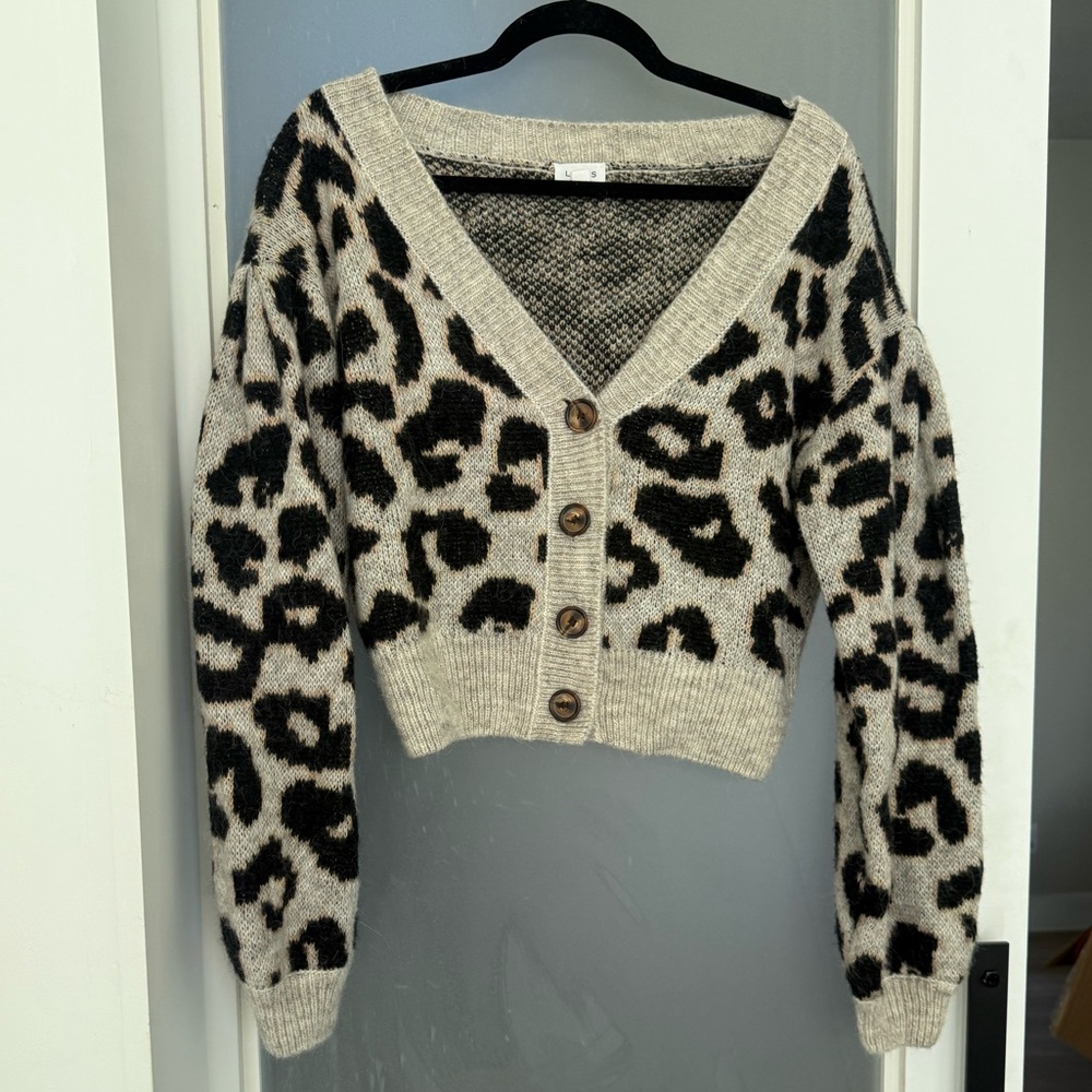 Le Lis Beige and Black Leopard Cardigan